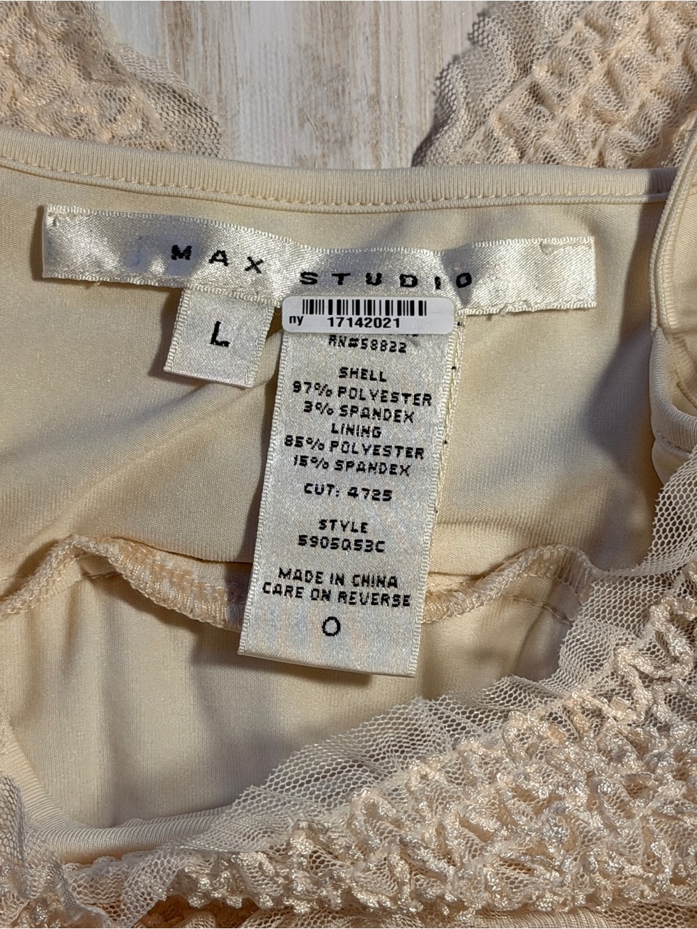 Vintage Max Studio Cream White Tiered Midi Dress Smocked Waist Large Boho Fairy - Picture 7 of 13